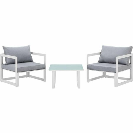 PRIMEWIR 3 Piece Fortuna Outdoor Patio Sectional Sofa Set, White with Gray Cushions EEI-1722-WHI-GRY-SET